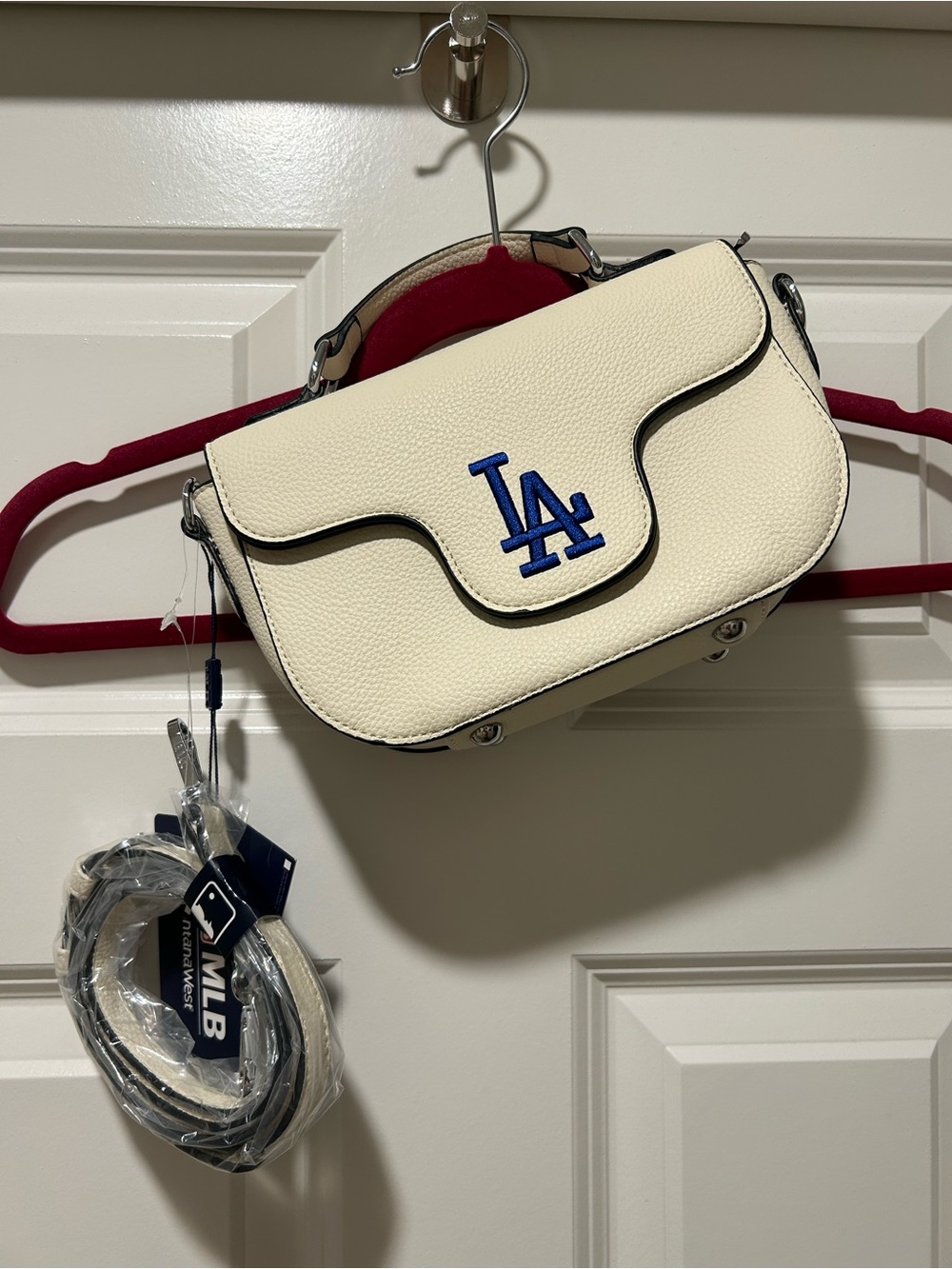 MLB LA Dodgers Off-White Pebble Crossbody with Blue Logo